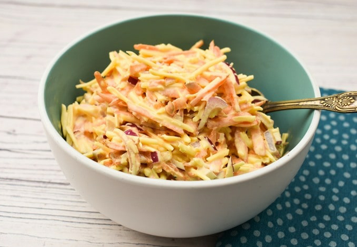 A bowl of cheese savoury sandwich filler.