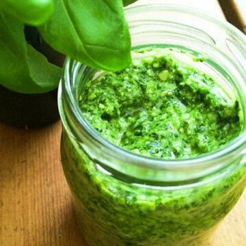 Homemade vegan pesto in a jam jar