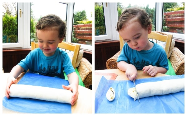 Step 3- carry on rolling then cut into slices.