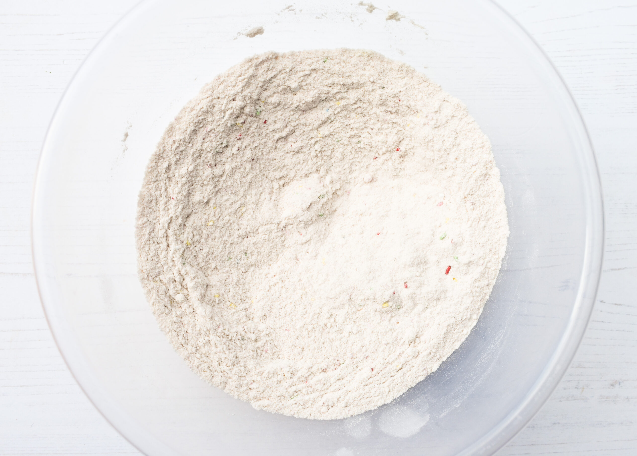 Dry ingredients in a mixing bowl.