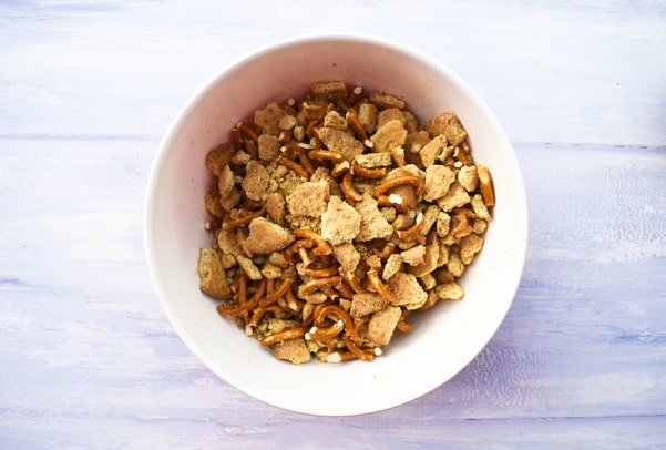 crushed pretzels and digestive biscuits in a bowl.