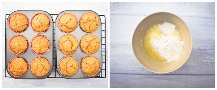 making vegan lemon muffins step 6 - bake until golden and then leave to cool while you make the icing, if you are adding it.
