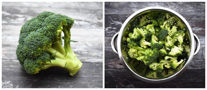 Making broccoli and pea soup - step 1 - cut the broccoli into florets and rinse well.