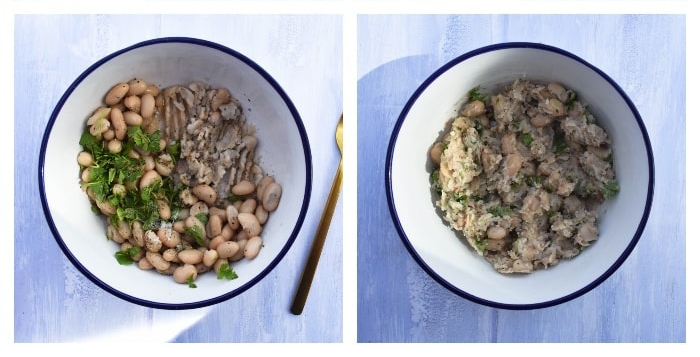 White Bean & Tomato Sandwich - step 2 - mash the beans but leave texture.
