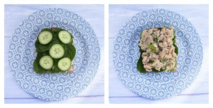 White Bean & Tomato Sandwich - step 4 - add cucumber and bean mixture.