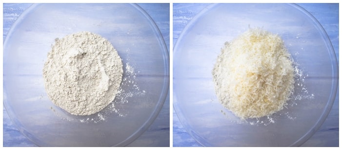 making cheese & chive beer bread step 1 - add the flour.