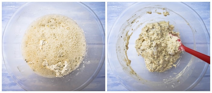 making cheese & chive beer bread step 4 - add the beer,