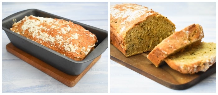 making cheese & chive beer bread step 6 - back until golden.