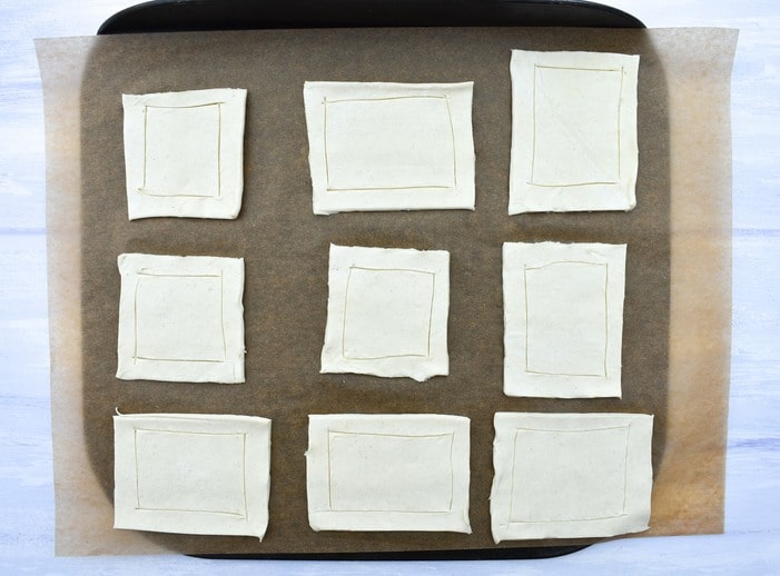 Mini Falafel Pies - Step 2 - line a border on the squares of pastry.