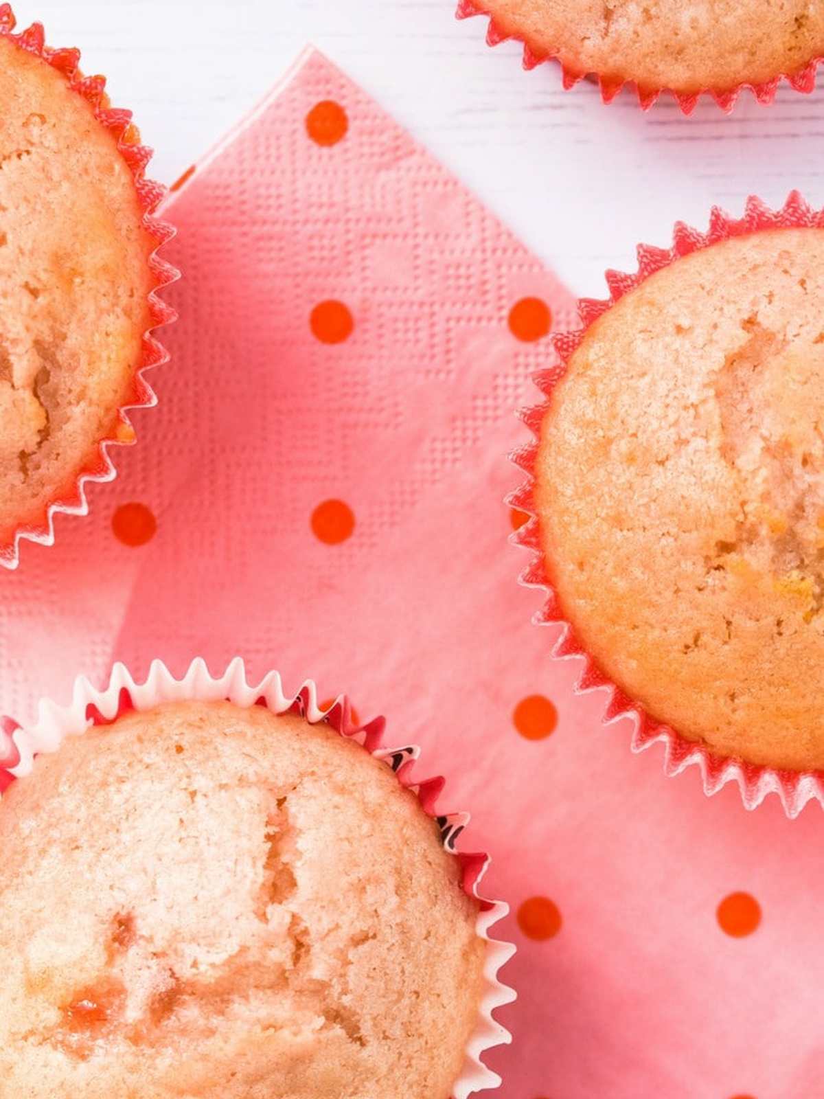 Vegan Strawberry Milkshake Muffins on a spotty pink napkin