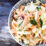 Vegan carrot and dill slaw in a bowl