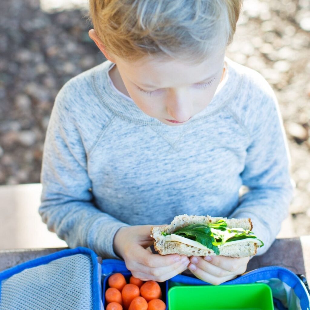 child eating a packed lunch