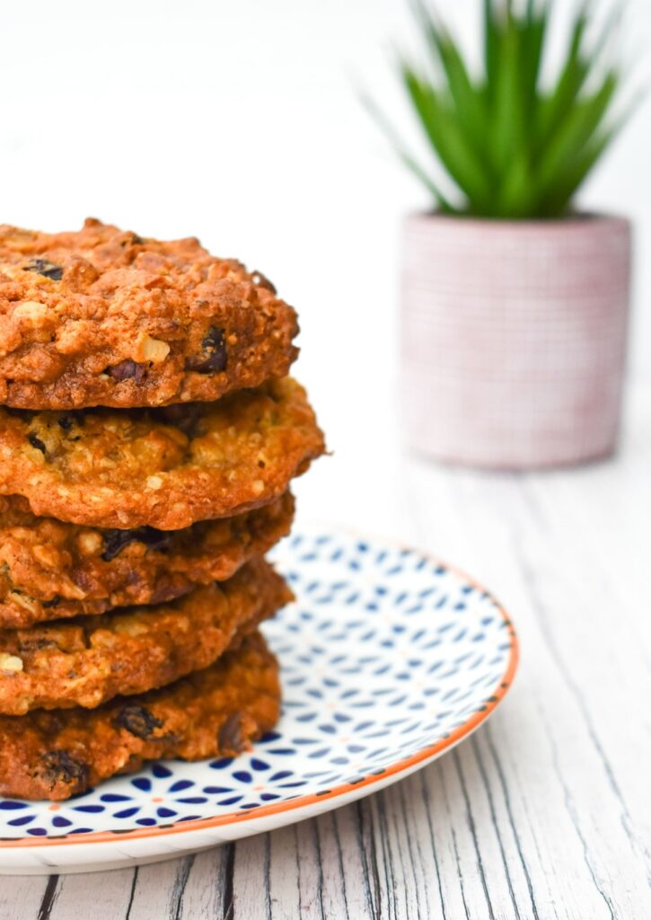 a stack of hazelnut oat cookies