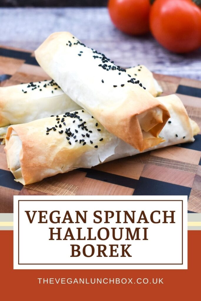 Easy vegan halloumi & spinach borek are a twist on Turkish filo parcels, which are perfect for lunch with a salad or for lunchboxes.