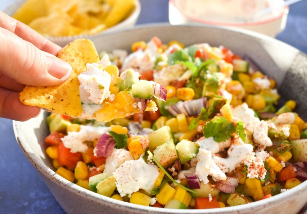 Vegan Tex Mex Salad served with tortilla chips