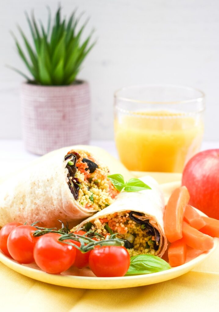 Couscous & Hummus Wrap served with salad