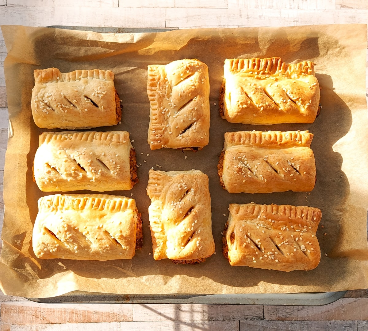 Spicy Chickpea Sausage Rolls with Puff Pastry theveganlunchbox.co.uk
