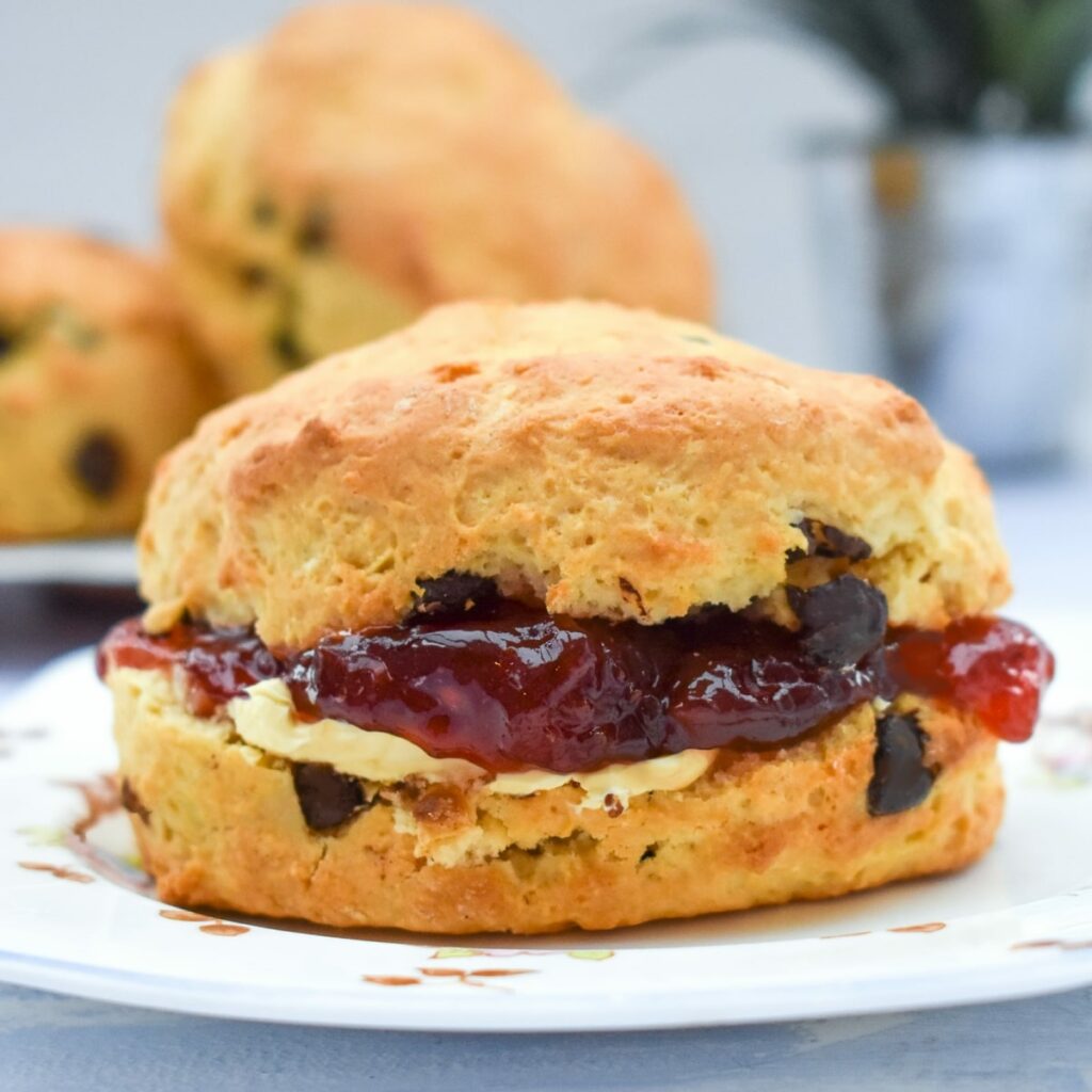 Homemade vegan chocolate chip scones.