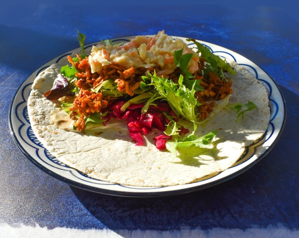 BBQ pulled tofu lunch wrap.