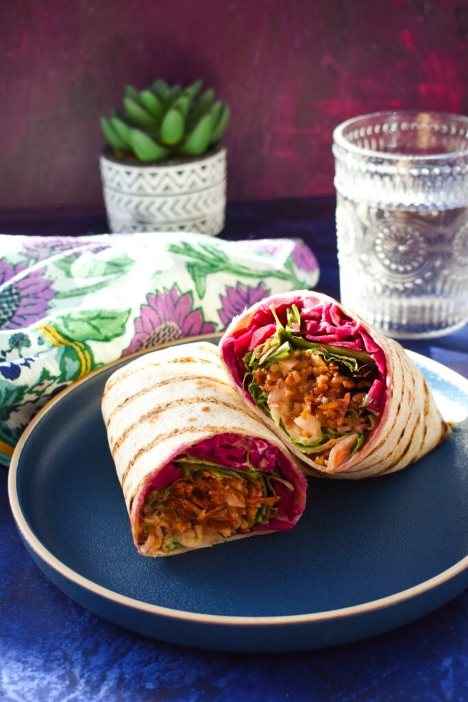 Easy BBQ Shredded Tofu Wraps with Slaw.