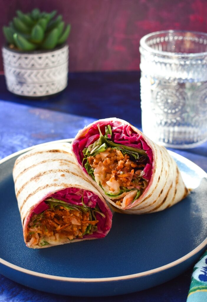 Vegan BBQ Tofu Lunch Wraps.