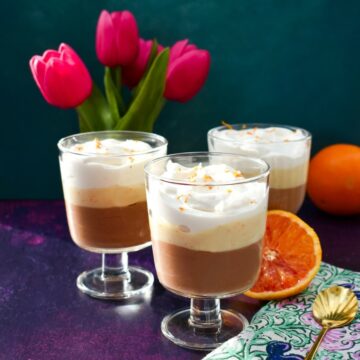 Vegan chocolate orange mousse made with silken tofu.