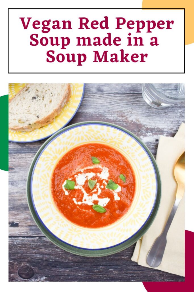 Vegan red pepper soup made in a soup maker.