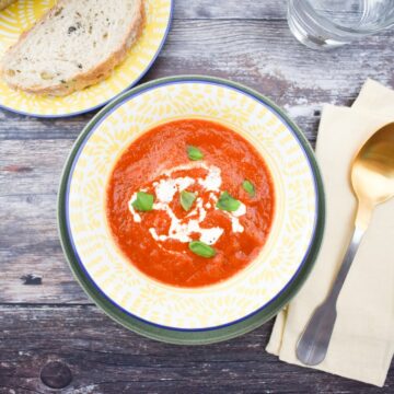red pepper and paprika soup made in a soup maker.