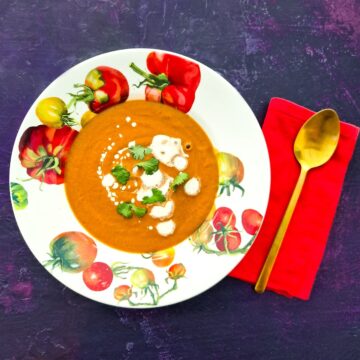 Harissa aubergine & tomato soup maker soup - dairy-free, vegan, vegetarian, plant-based eggplant soup
