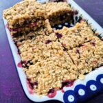 vegan blackcurrant and lemon flapjacks.