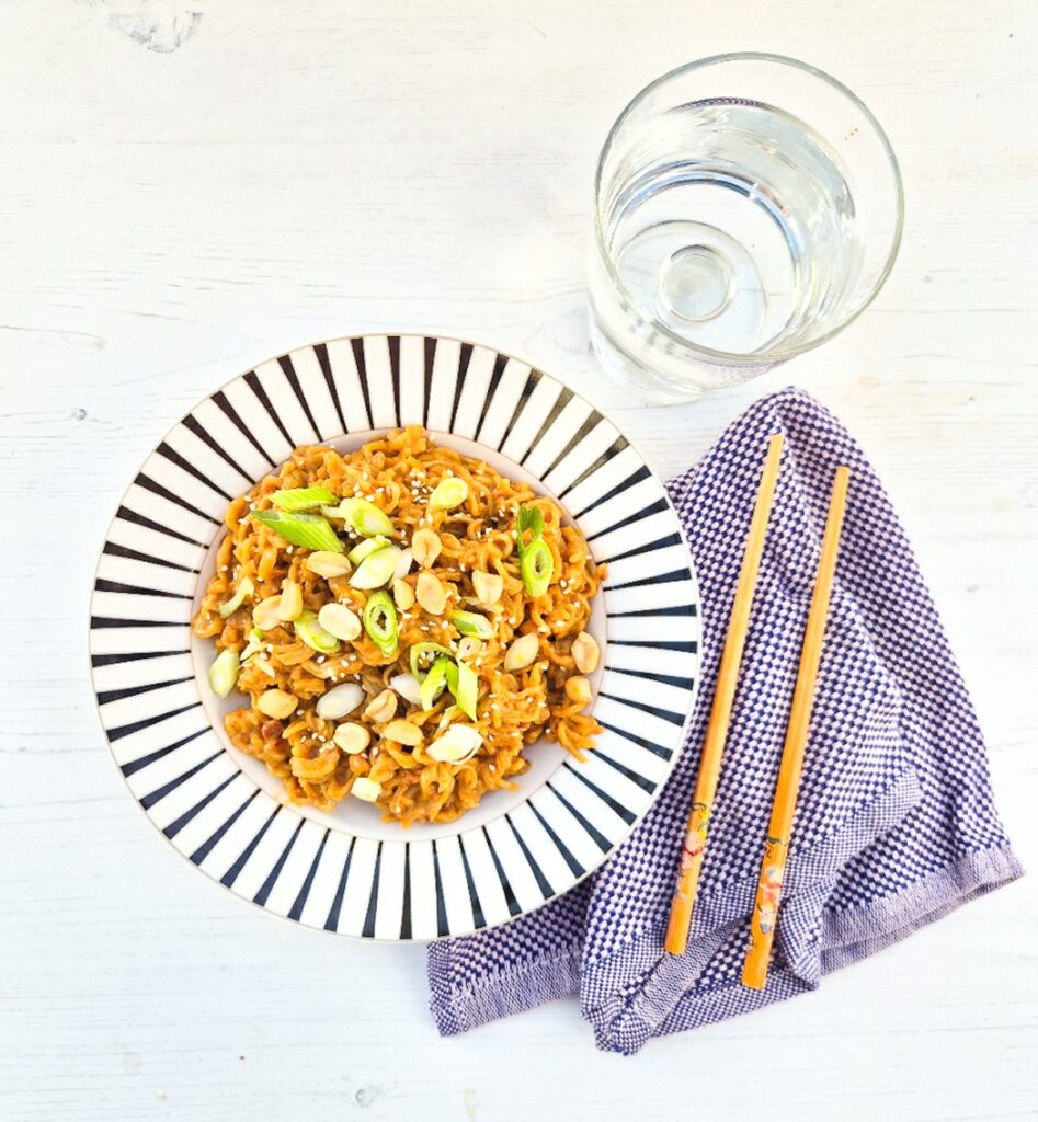 Quick peanut butter noodles made with instant ramen,
