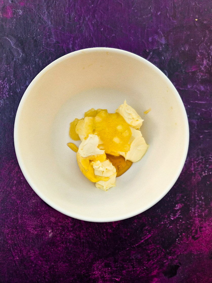 butter, apple sauce (apple puree) and syrup in a microwave safe bowl.